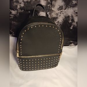 FOREVER 21 Black and gold studded medium sized backpack